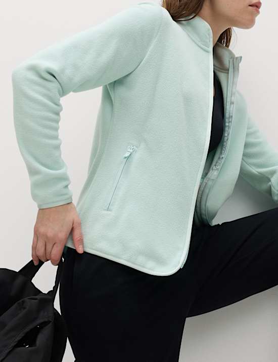 Funnel Neck Zip Up Fitted Fleece Jacket