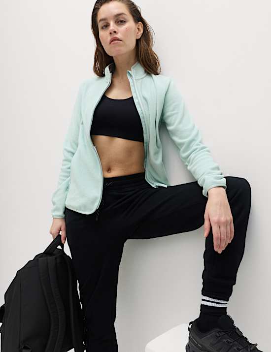 Funnel Neck Zip Up Fitted Fleece Jacket