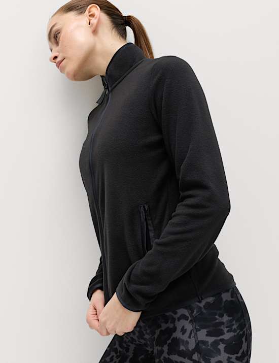 Funnel Neck Zip Up Fitted Fleece Jacket