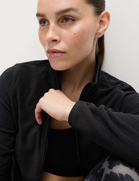 Funnel Neck Zip Up Fitted Fleece Jacket