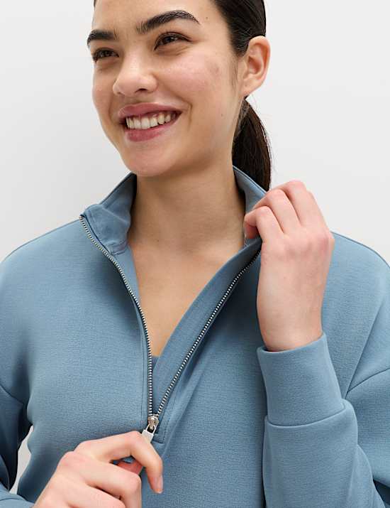 Sandwashed Funnel Neck Half Zip Sweatshirt