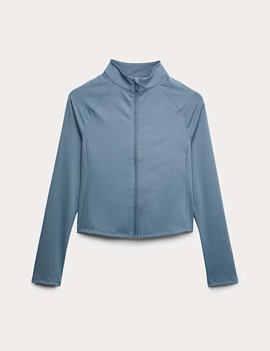 Go Balance Rib Panel Zip Up Fitted Top