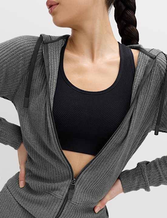 Brushed Rib Zip Up Relaxed Hoodie