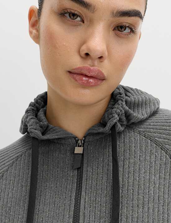 Brushed Rib Zip Up Relaxed Hoodie