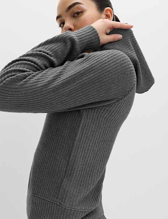 Brushed Rib Zip Up Relaxed Hoodie