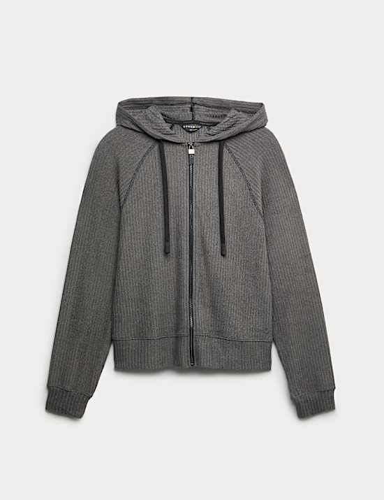Brushed Rib Zip Up Relaxed Hoodie