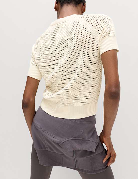 Open Knit Crew Neck Top