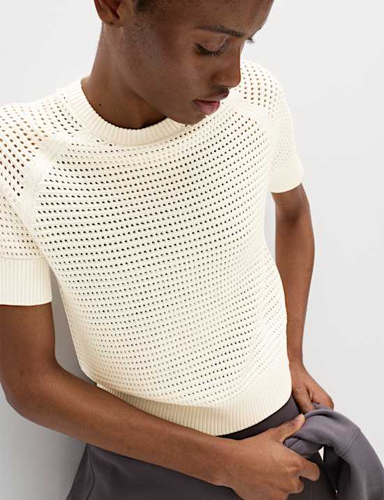 Open Knit Crew Neck Top