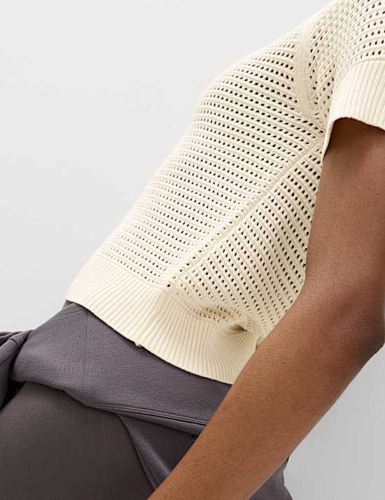 Open Knit Crew Neck Top