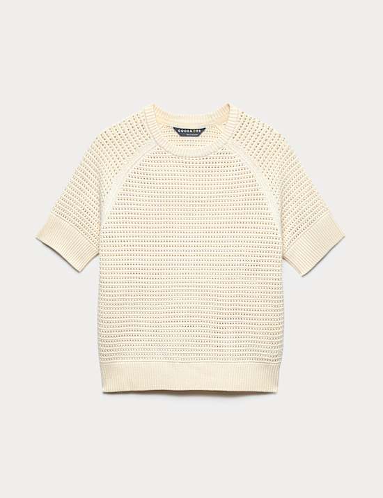 Open Knit Crew Neck Top