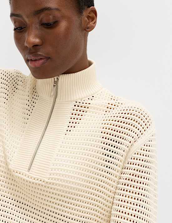 Funnel Neck Zip Up Relaxed Jumper