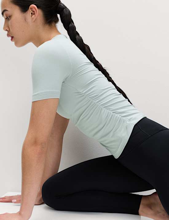 Go Balance Scoop Neck Ruched Fitted Top