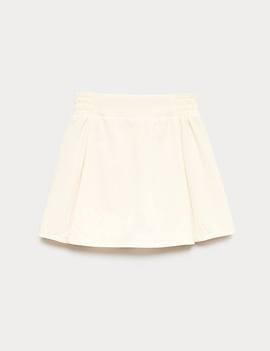 Skort van seersuckerstof met hoge taille en plooien