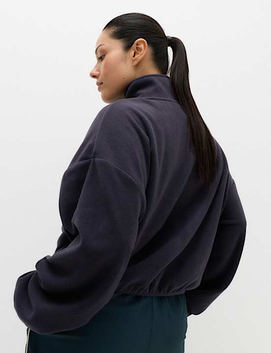 Zip Up Funnel Neck Relaxed Fleece Jacket