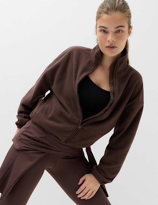 Zip Up Funnel Neck Relaxed Fleece Jacket