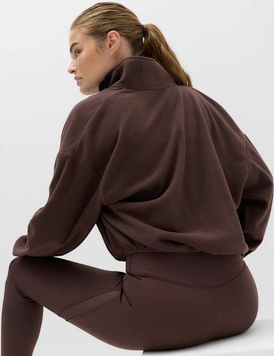 Zip Up Funnel Neck Relaxed Fleece Jacket
