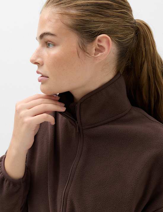 Zip Up Funnel Neck Relaxed Fleece Jacket