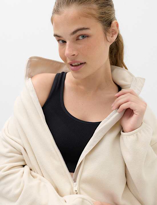 Zip Up Funnel Neck Relaxed Fleece Jacket
