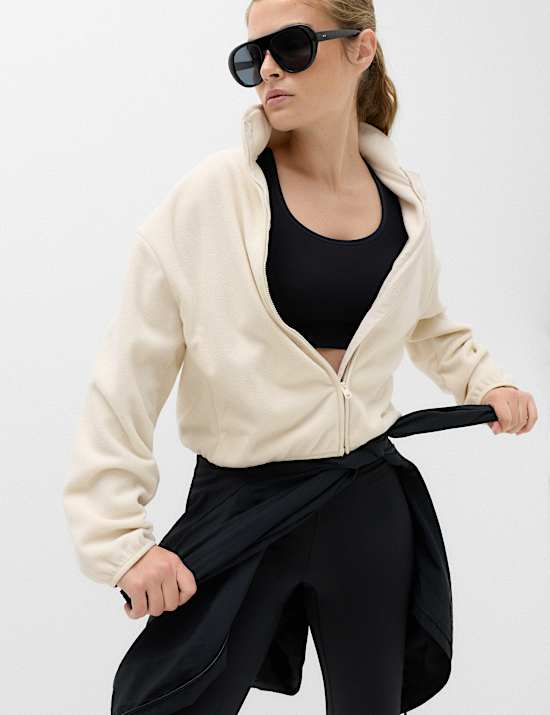 Zip Up Funnel Neck Relaxed Fleece Jacket