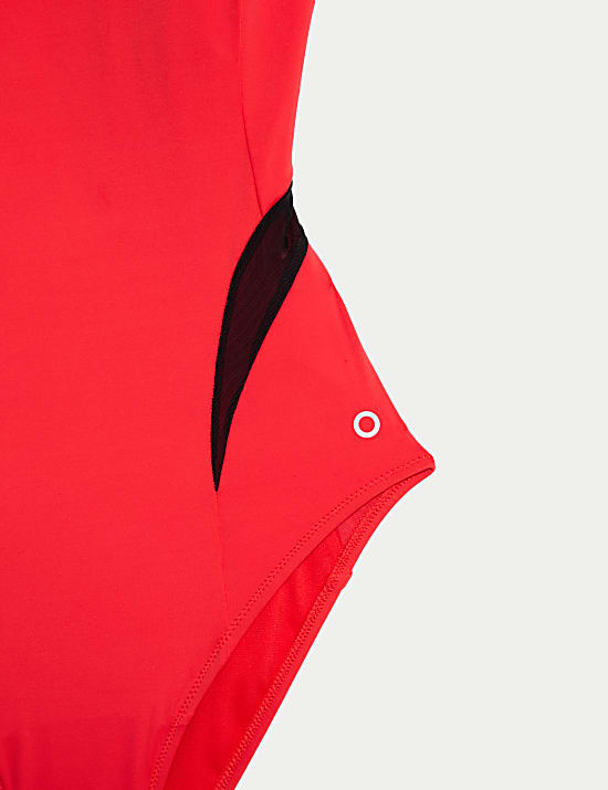 Tummy Control Padded Mesh Panel Swimsuit