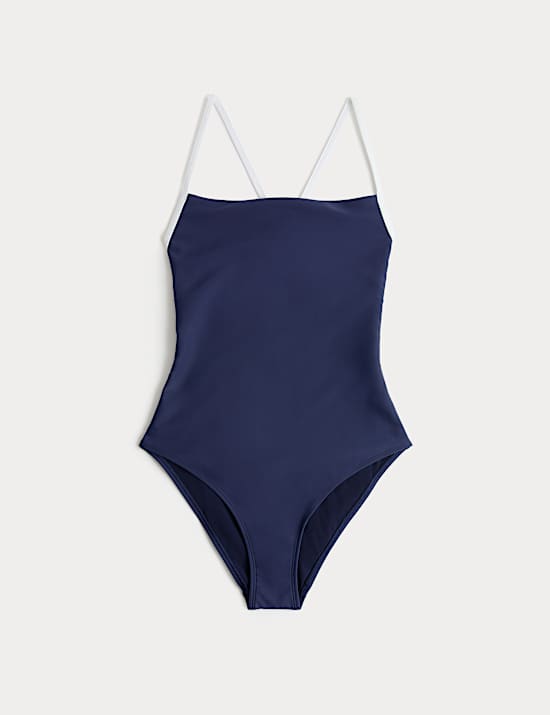 Maillot de bain &agrave; d&eacute;collet&eacute; rond contrast&eacute;, effet ventre plat