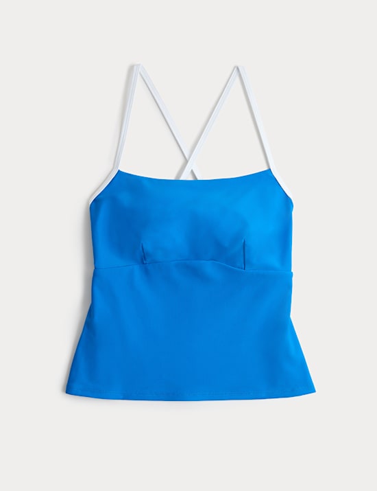 Haut de tankini &agrave; encolure carr&eacute;e contrast&eacute;e, effet ventre plat