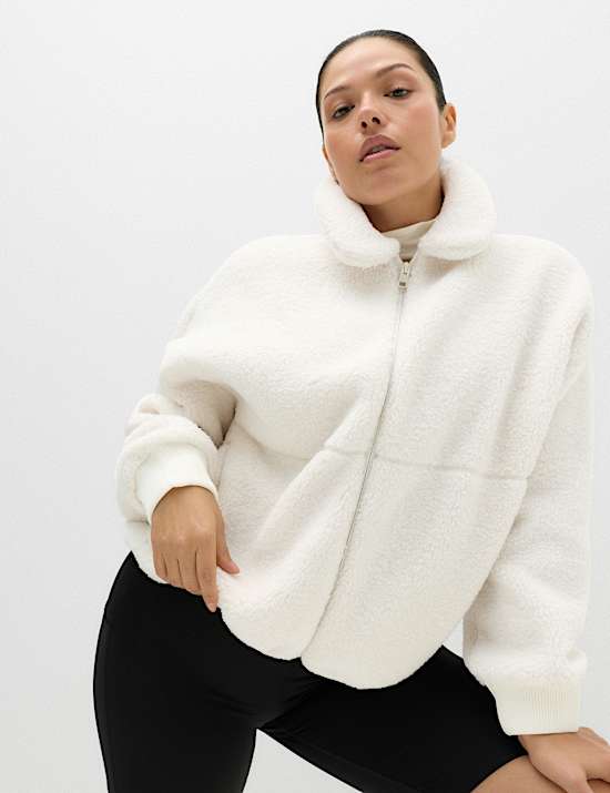 Borg Zip Up Collared  Neck Fleece Jacket