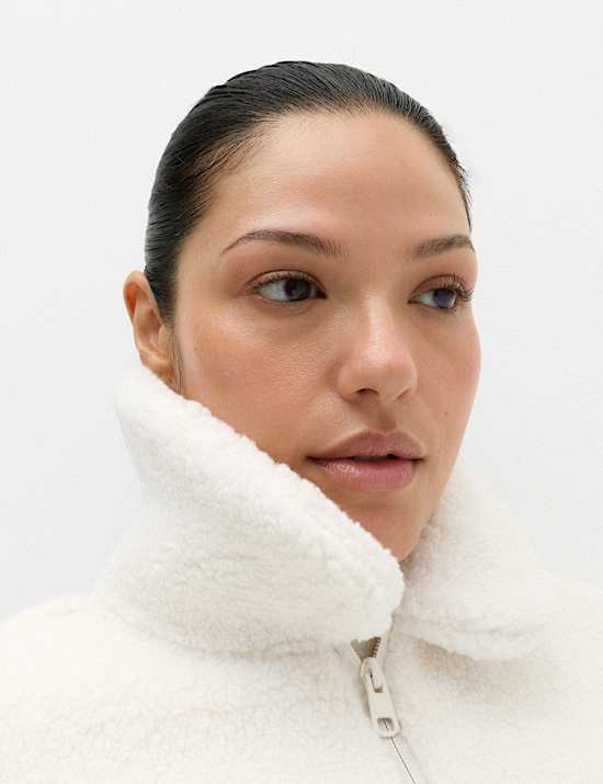 Borg Zip Up Collared  Neck Fleece Jacket