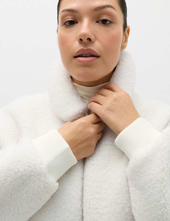 Borg Zip Up Collared  Neck Fleece Jacket
