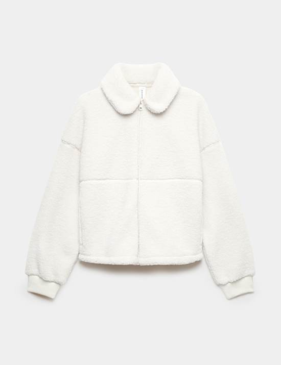 Borg Zip Up Collared  Neck Fleece Jacket