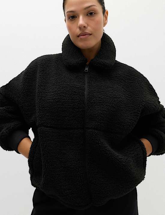 Borg Zip Up Collared  Neck Fleece Jacket