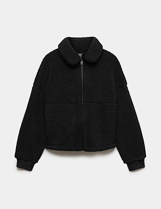Borg Zip Up Collared  Neck Fleece Jacket