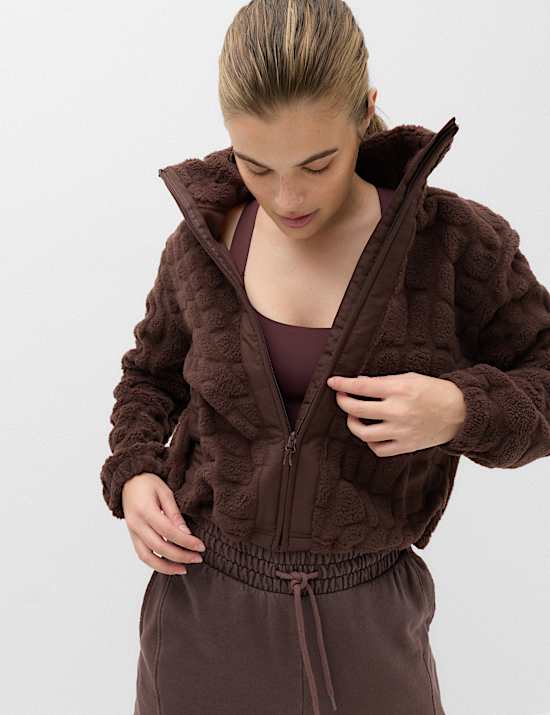 Borg Textured Funnel Neck Fleece Jacket