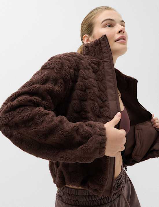 Borg Textured Funnel Neck Fleece Jacket