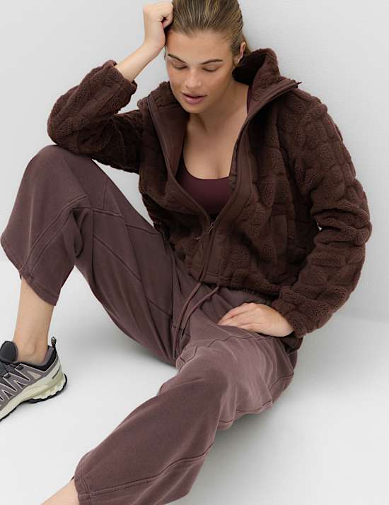 Borg Textured Funnel Neck Fleece Jacket