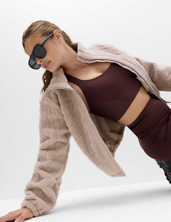 Borg Textured Funnel Neck Fleece Jacket