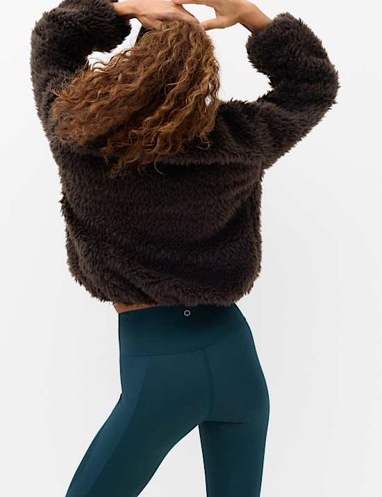 Borg Half Zip Textured Funnel Neck Fleece Jacket