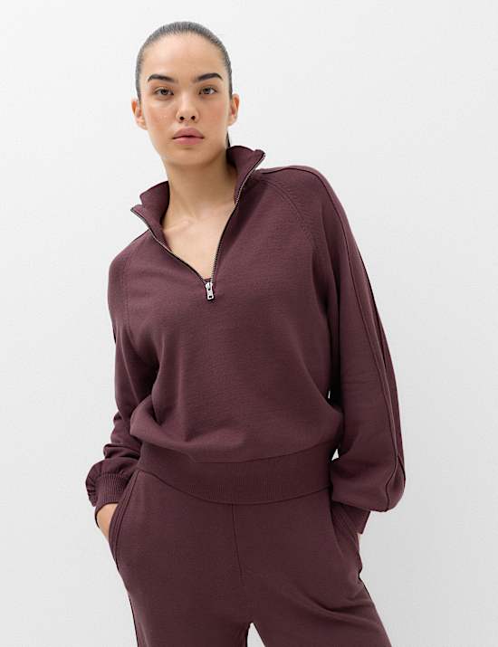 Knitted Half Zip Balloon Sleeve Jumper