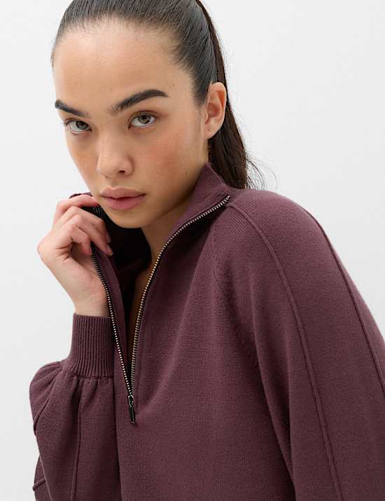 Knitted Half Zip Balloon Sleeve Jumper