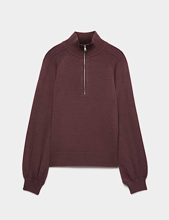 Knitted Half Zip Balloon Sleeve Jumper