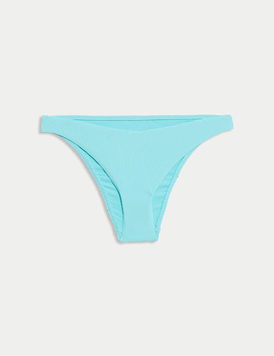 Ribbed High Leg Bikini Bottoms
