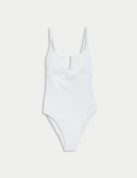 Ba&ntilde;ador acanalado de escote en pico y con control de abdomen 360