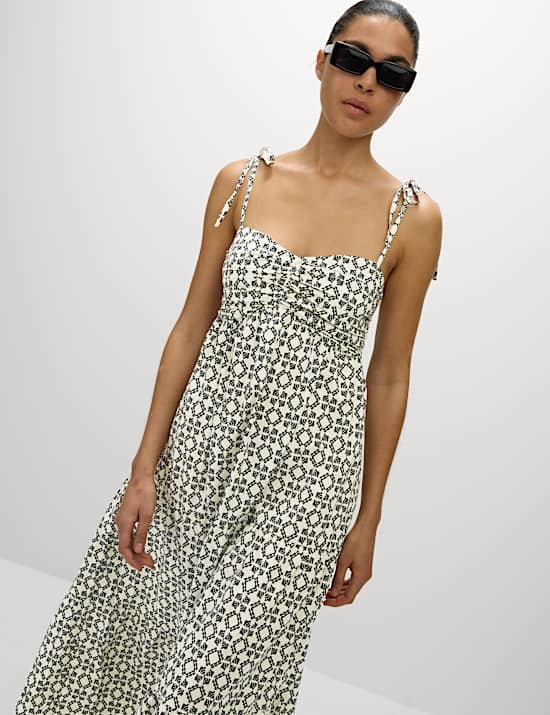 Pure Cotton Printed V-Neck Midaxi Beach Dress