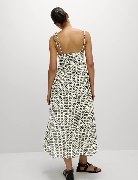 Pure Cotton Printed V-Neck Midaxi Beach Dress