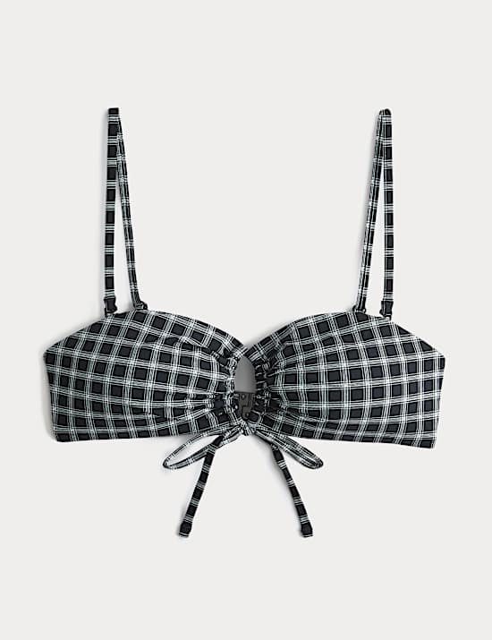Haut de maillot de bain bandeau &agrave; carreaux nou&eacute; sur le devant