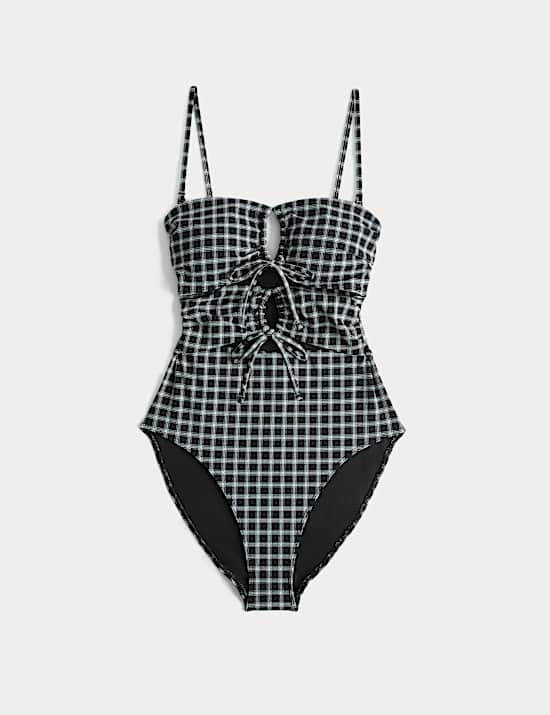 Maillot de bain bandeau ajour&eacute; &agrave; carreaux