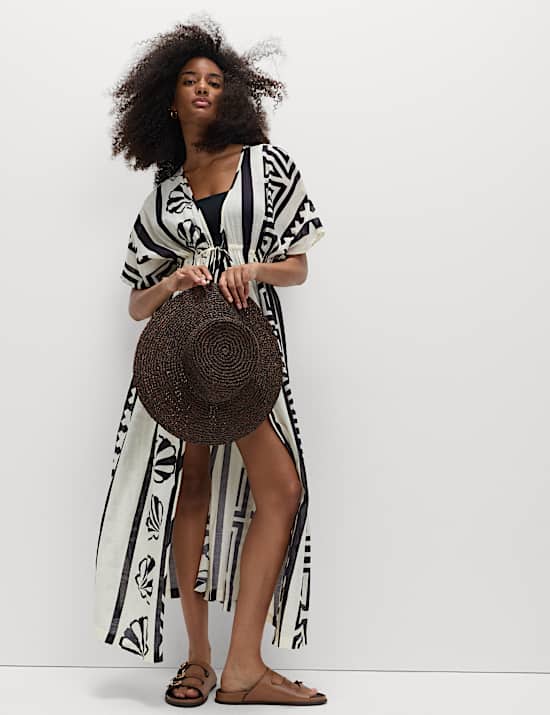Pure Cotton Shell Print Maxi Kaftan