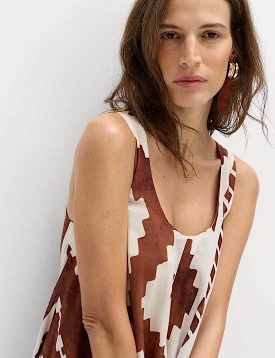 Pure Cotton Printed Scoop Neck Maxi Beach Dress