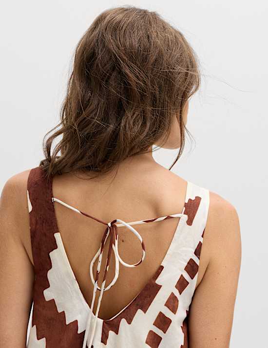 Pure Cotton Printed Scoop Neck Maxi Beach Dress