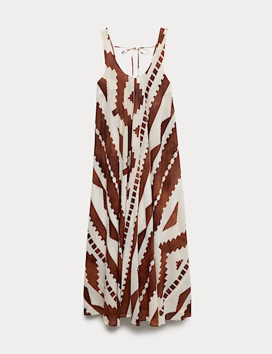 Pure Cotton Printed Scoop Neck Maxi Beach Dress